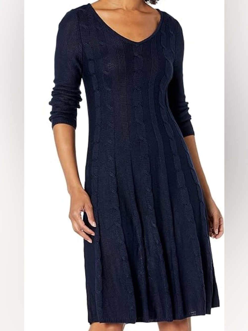 Nine West Black Cable-Knit V-Neck Midi Dress